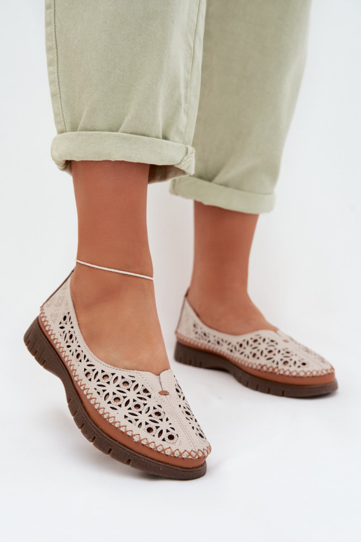 Ažūrinės balerinos MoteriškassuĮjungtaturalnej Skóry Sergio Leone SP-006 pilkos spalvos