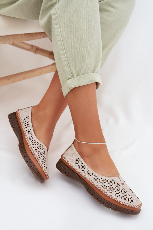 Ažūrinės balerinos MoteriškassuĮjungtaturalnej Skóry Sergio Leone SP-006 pilkos spalvos