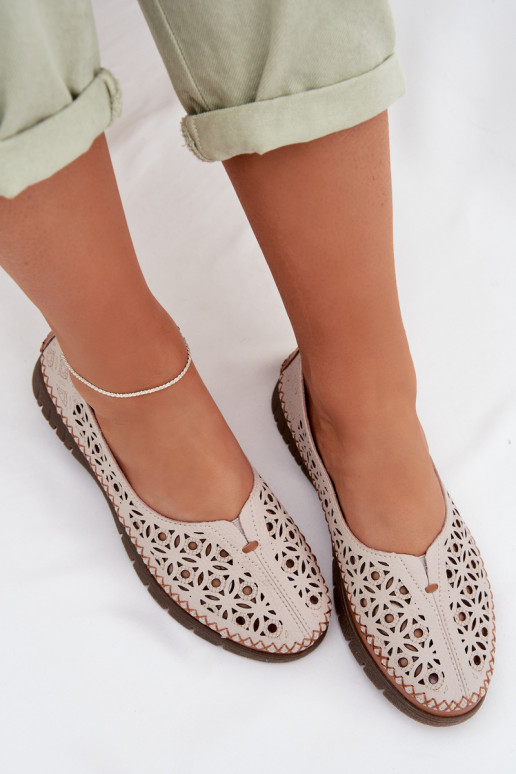 Ažūrinės balerinos MoteriškassuĮjungtaturalnej Skóry Sergio Leone SP-006 pilkos spalvos