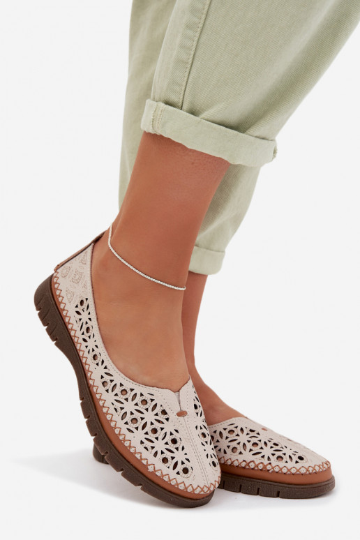 Ažūrinės balerinos MoteriškassuĮjungtaturalnej Skóry Sergio Leone SP-006 pilkos spalvos