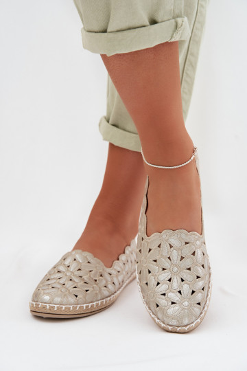 Moteriškas Įsispiriamo modelio Balerinos su gėlytėmis aukso spalvos Vennice