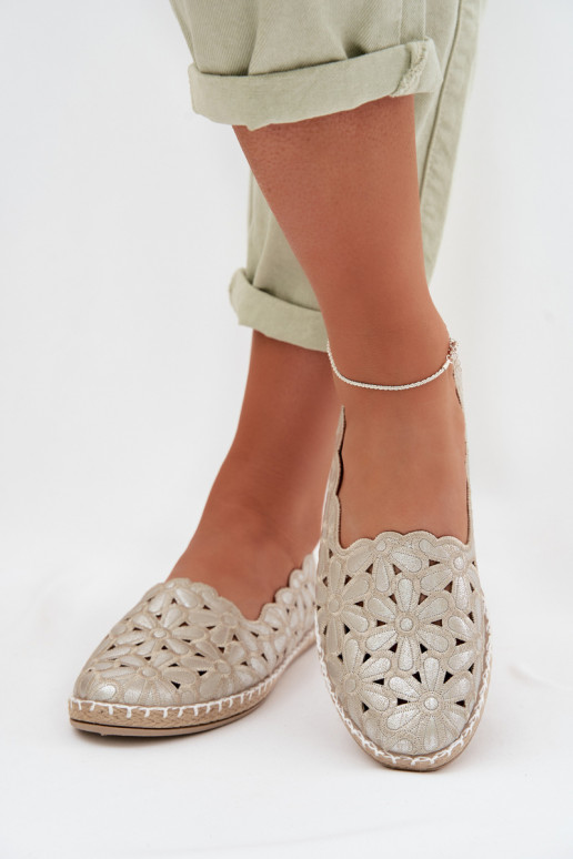 Moteriškas Įsispiriamo modelio Balerinos su gėlytėmis aukso spalvos Vennice