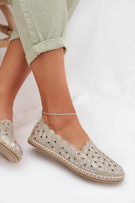 Moteriškas Įsispiriamo modelio Balerinos su gėlytėmis aukso spalvos Vennice