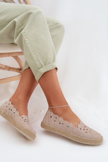 Espadrilės su ažūriniais elementais ir gėlių motyvais smėlio spalvos Merivelle