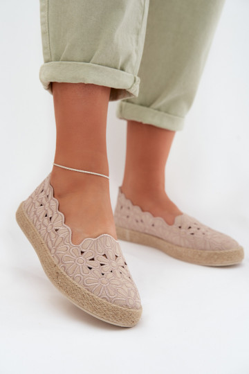 Espadrilės su ažūriniais elementais ir gėlių motyvais smėlio spalvos Merivelle 2