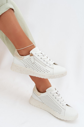 Oda batai Sneakers modelio batai Moteriškas su užtrauktukais Baltos-aukso spalvos Kalorinne
