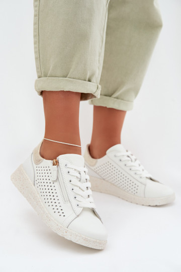 Oda batai Sneakers modelio batai Moteriškas su užtrauktukais Baltos-aukso spalvos Kalorinne 2