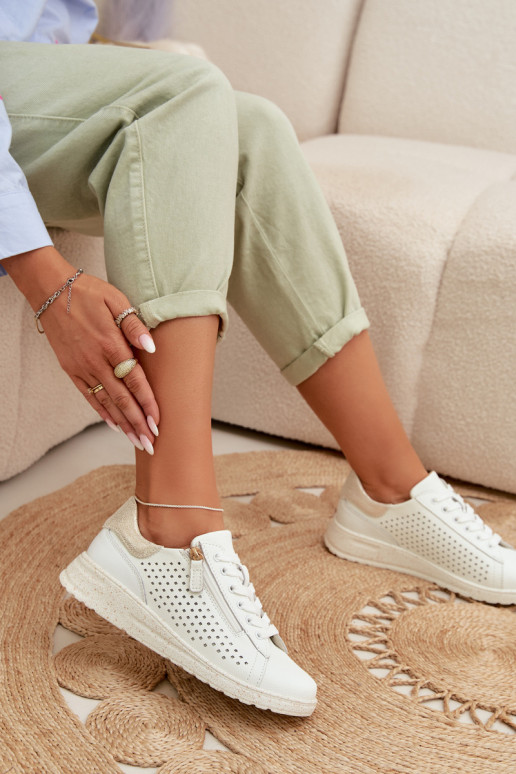 Oda batai Sneakers modelio batai Moteriškas su užtrauktukais Baltos-aukso spalvos Kalorinne