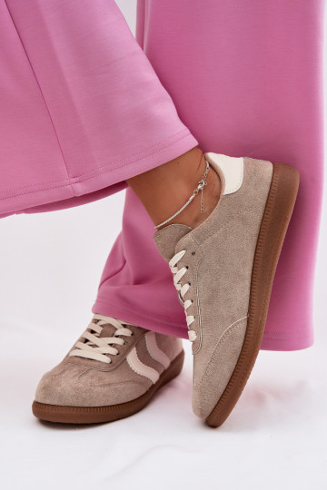 Sneakers modelio batai Moteriškassuiš eko zomšosu smėlio spalvos Jesavella 2