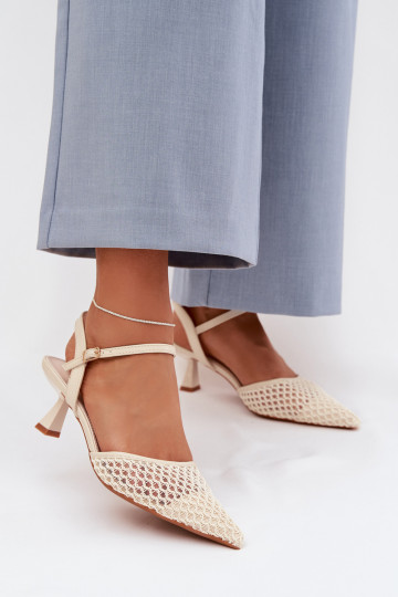 Moteriškos basutės su kulniukais su tinkleliu dramblio kaulo spalvos Brilora