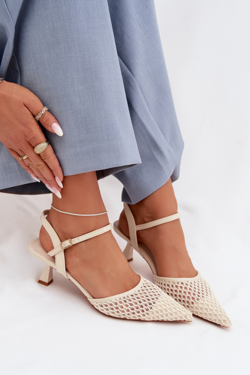 Moteriškos basutės su kulniukais su tinkleliu dramblio kaulo spalvos Brilora