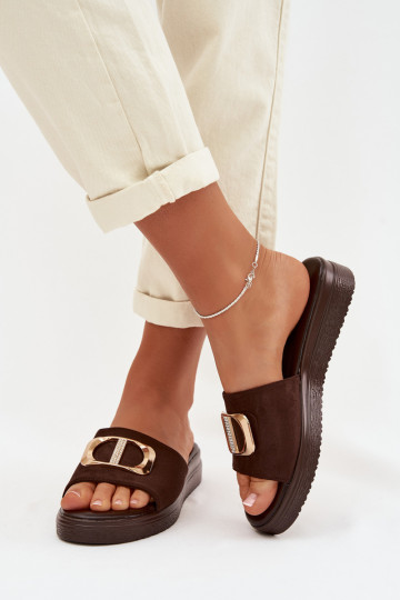 Moteriškos šlepetės Ze aukso spalvosm Detalem CzekoladoĮe Elmera