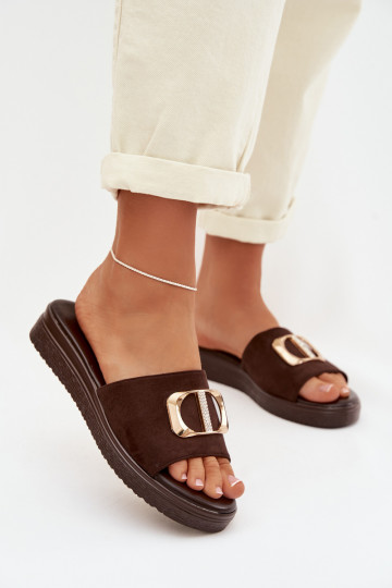 Moteriškos šlepetės Ze aukso spalvosm Detalem CzekoladoĮe Elmera 2