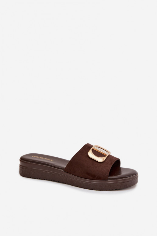 Moteriškos šlepetės Ze aukso spalvosm Detalem CzekoladoĮe Elmera