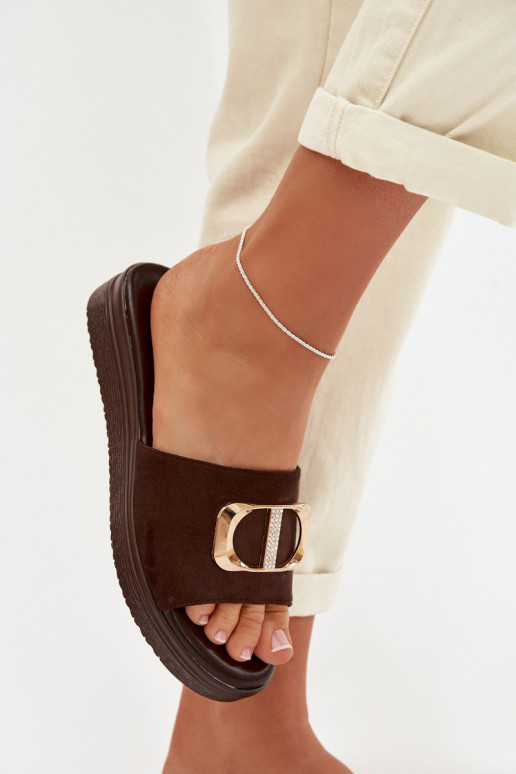 Moteriškos šlepetės Ze aukso spalvosm Detalem CzekoladoĮe Elmera