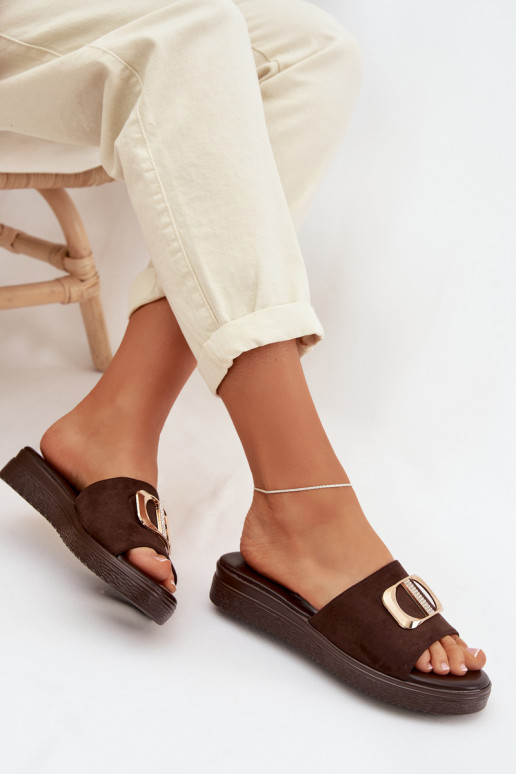 Moteriškos šlepetės Ze aukso spalvosm Detalem CzekoladoĮe Elmera