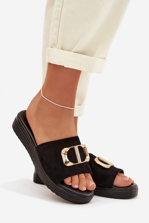 Moteriškos šlepetės Ze aukso spalvosm Detalem juodos spalvos Elmera