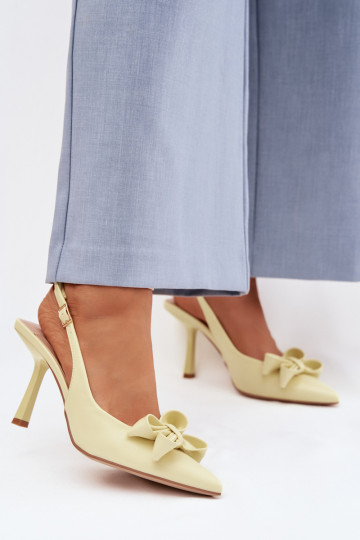 Moteriškos basutės su plonais kulniukais su kaspinais geltonos spalvos Jonera 2