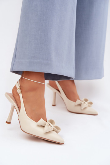 Moteriškos basutės su plonais kulniukais su kaspinais smėlio spalvos Jonera 2