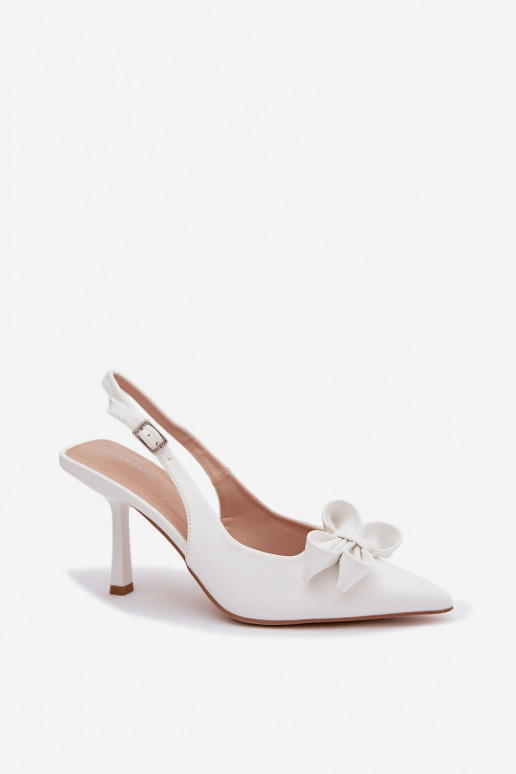 Moteriškos basutės su plonais kulniukais su kaspinais baltos spalvos Jonera