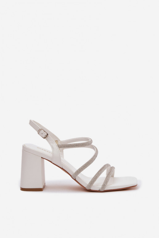 Moteriškos aukštakulnės basutės su juostelėmis Ir cirkoniai baltos spalvos Brelia