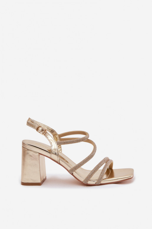 Moteriškos aukštakulnės basutės su juostelėmis Ir cirkoniai aukso spalvos Brelia