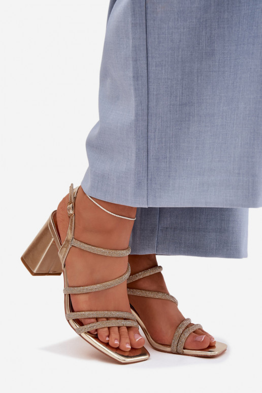 Moteriškos aukštakulnės basutės su juostelėmis Ir cirkoniai aukso spalvos Brelia