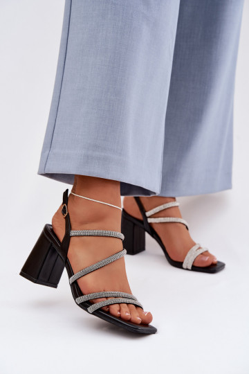 Moteriškos aukštakulnės basutės su juostelėmis Ir cirkoniai juodos spalvos Brelia 2