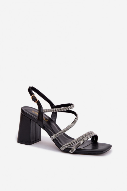 Moteriškos aukštakulnės basutės su juostelėmis Ir cirkoniai juodos spalvos Brelia