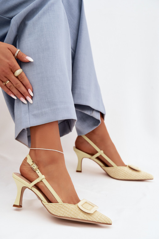 Moteriškos basutės su kulniukais Su puošniais Elementas geltonos spalvos Eslina