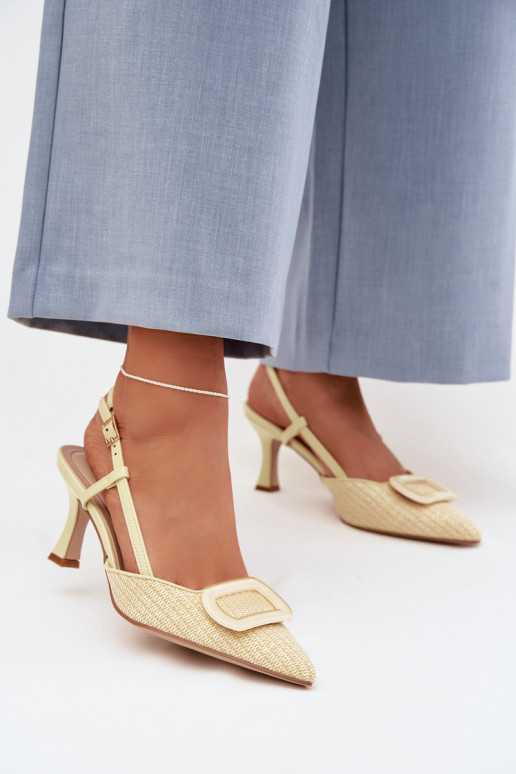 Moteriškos basutės su kulniukais Su puošniais Elementas geltonos spalvos Eslina