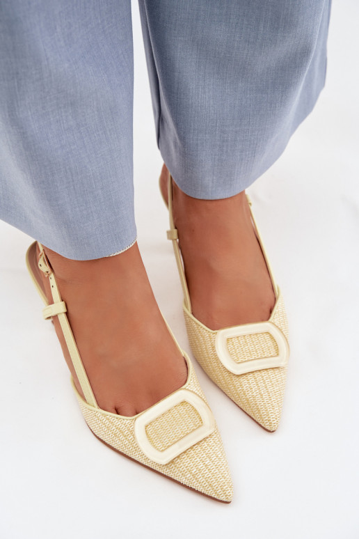 Moteriškos basutės su kulniukais Su puošniais Elementas geltonos spalvos Eslina