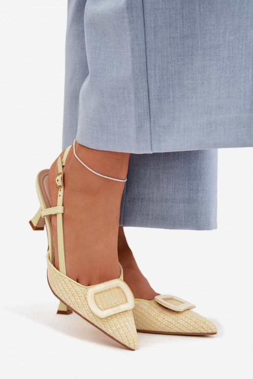 Moteriškos basutės su kulniukais Su puošniais Elementas geltonos spalvos Eslina