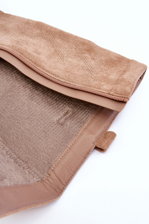 iš zomšos moteriški ilgaauliai batai su kulniukais smėlio spalvos Khabira