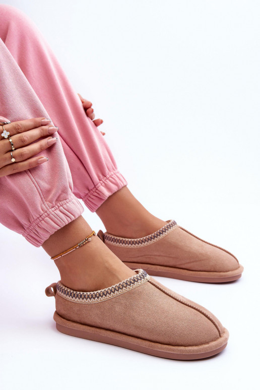 Moteriškas iš zomšos šlepetės su kailiuku smėlio spalvos Polinna