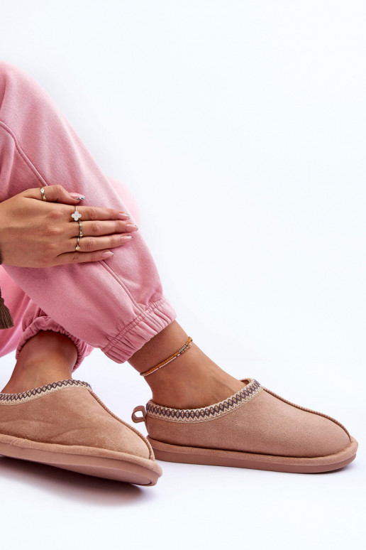 Moteriškas iš zomšos šlepetės su kailiuku smėlio spalvos Polinna