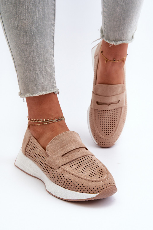 Moteriški mokasinai platformoje iš eko zomšosoĮe smėlio spalvos Inesqua