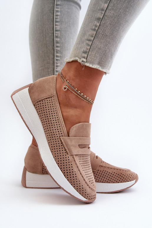 Moteriški mokasinai platformoje iš eko zomšosoĮe smėlio spalvos Inesqua