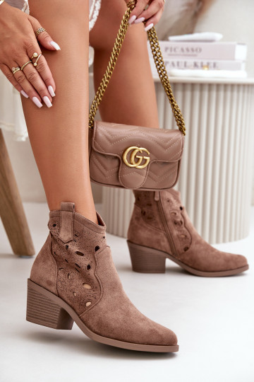 Moteriškas Ažūriniai aulinukai iš zomšos kaubojiško stiliaus rudos spalvos S.Barski HY42-086