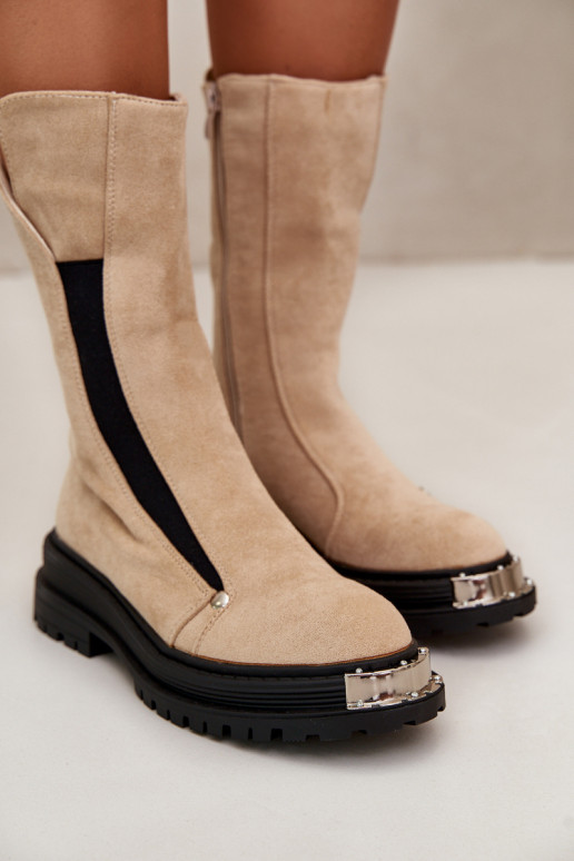 iš zomšos pašiltinti Aulinukai su plačiais kulniukais dramblio kaulo spalvos Palimra