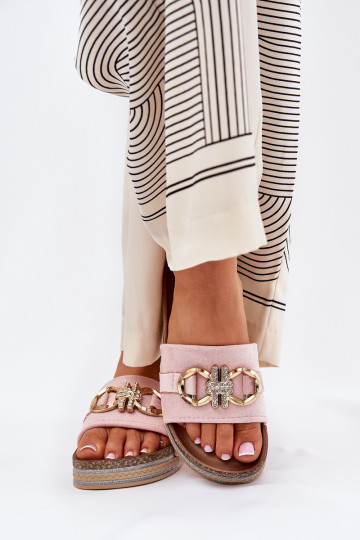 Moteriškos šlepetės su platforma su blizgesiu I Złotą Ozdobą rožinės spalvos Rilirea