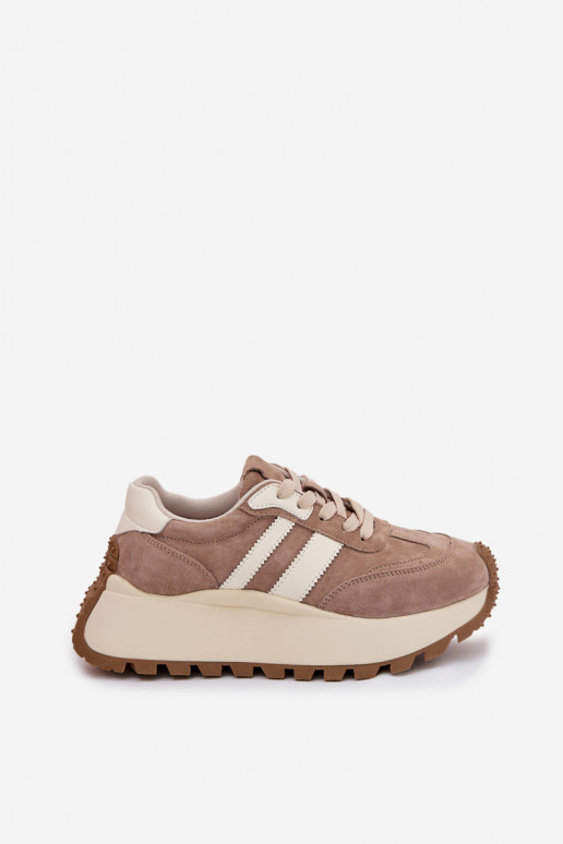 Sneakers modelio batai iš zomšos su platforma D&A GR61-5986 smėlio spalvos