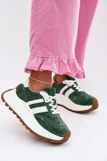 Sneakers modelio batai iš zomšos su platforma D&A GR61-5986 žalios spalvos