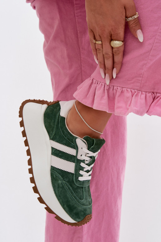 Sneakers modelio batai iš zomšos su platforma D&A GR61-5986 žalios spalvos