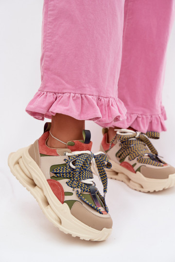 Odiniai moteriški sneakers su platforma D&A CR61-3133 smėlio spalvos