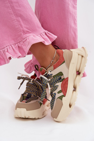 Odiniai moteriški sneakers su platforma D&A CR61-3133 smėlio spalvos 2