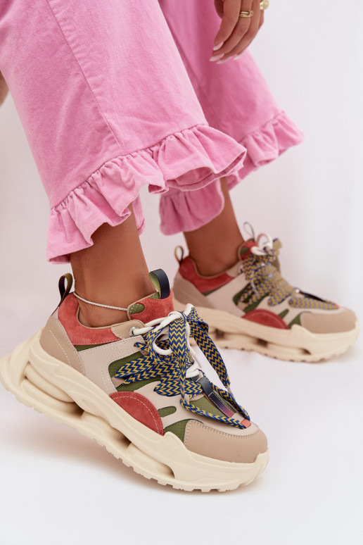 Oda Sneakers modelio batai Moteriškas su platforma D&A CR61-3133 smėlio spalvos