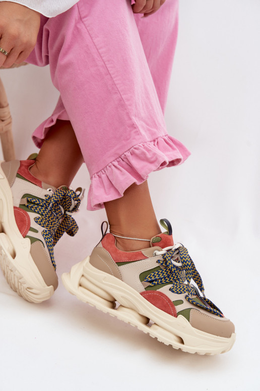 Oda Sneakers modelio batai Moteriškas su platforma D&A CR61-3133 smėlio spalvos