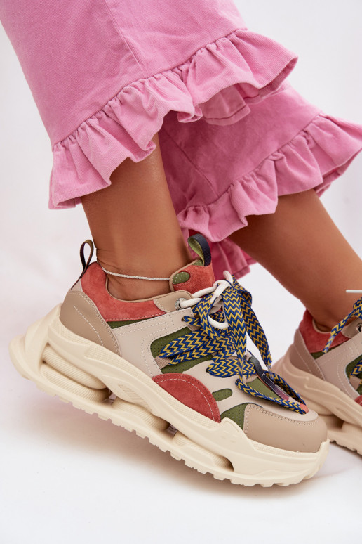 Oda Sneakers modelio batai Moteriškas su platforma D&A CR61-3133 smėlio spalvos