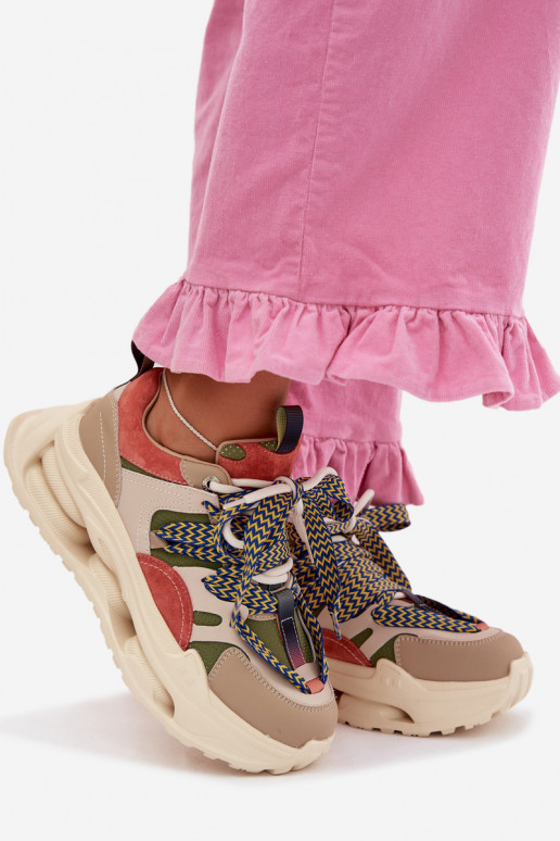 Oda Sneakers modelio batai Moteriškas su platforma D&A CR61-3133 smėlio spalvos